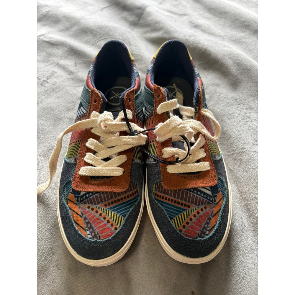 Inkkas Low Top Sneakers Multi-Color Geometric Suede Leather Mens 6 Womens 8